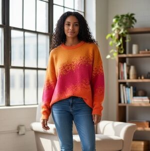 White Birch Vibrant Orange and Pink Sweater
